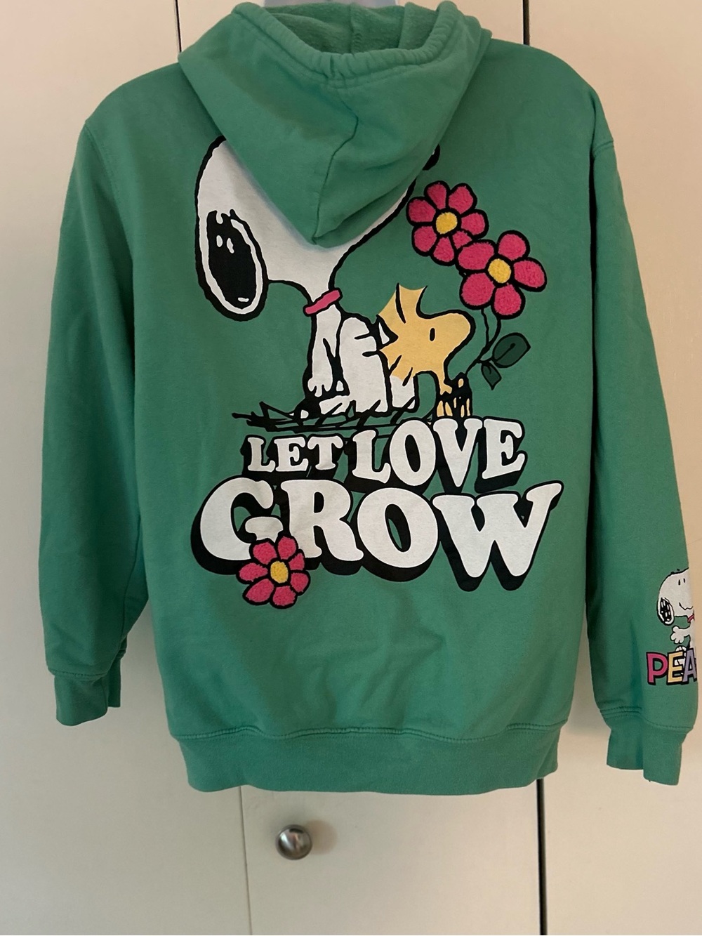 Peanuts cotton blend Snoopy Woodstock hooded sweatshirt front pocket S - Picture 8 of 9